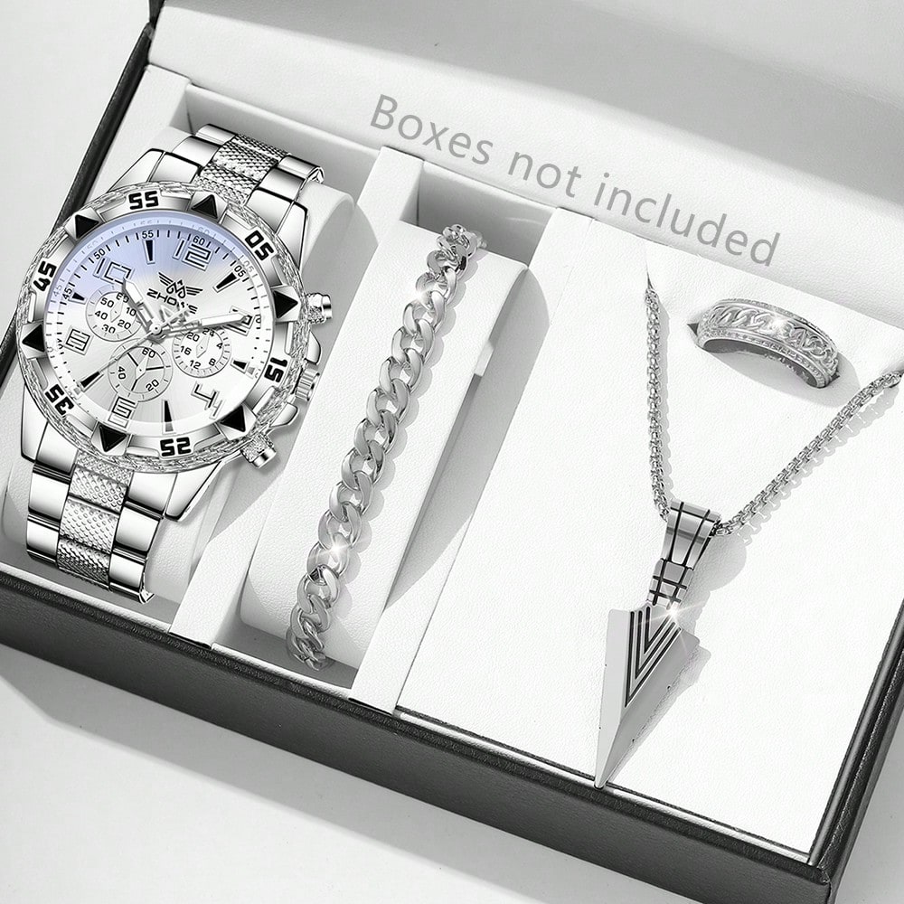 Jewelry Watches Silver - 4PCS Set Perhiasan Pria Perak, Jam