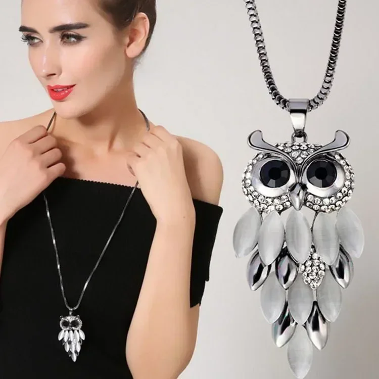Crystal Choker Necklace - Kalung Liontin Burung Hantu Warna Hitam